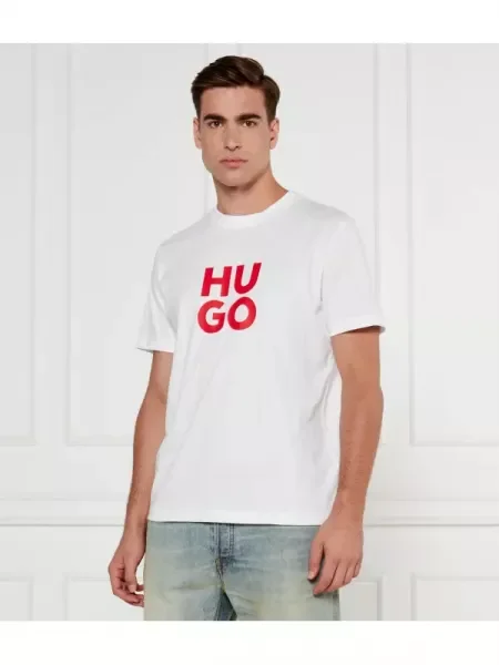 HUGO Tricou Daltorip alb