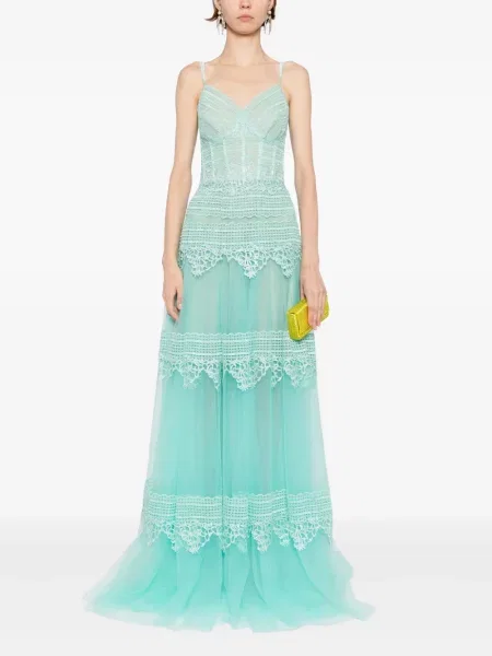 Rochie maxi Saiid Kobeisy din dantelă lungă de costum verde