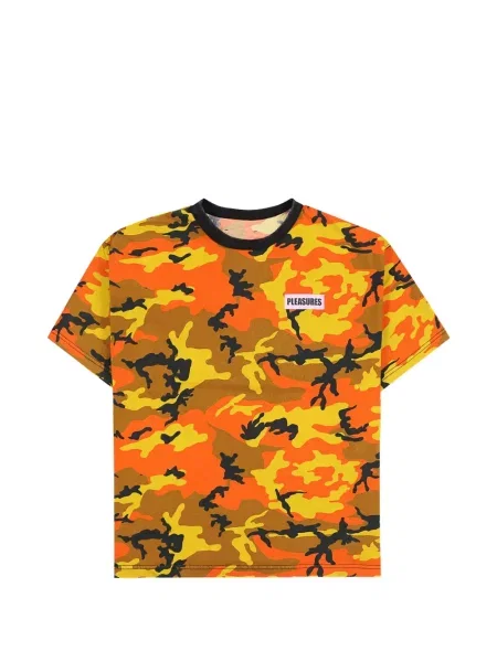 Tricou Pleasures cu imagine cu model camuflaj portocaliu