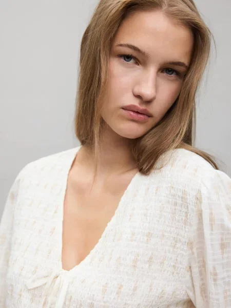 Koszula z marszczeniami złamana biel Teen XXS MANGO TEEN