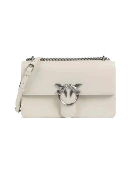 Kožená crossbody kabelka Pinko béžová