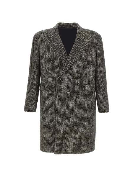 Palton Tagliatore cu model herringbone cu două rânduri de nasturi negru