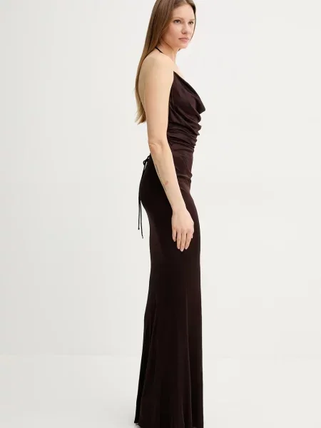 Elisabetta Franchi Sukienki Kobieta brązowy S Brązowa Długa Sukienka z Ramiączkami czerwona