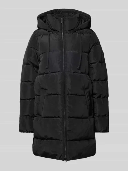 Płaszcz pikowany o kroju comfort fit z kapturem i stójką Tom Tailor czarny