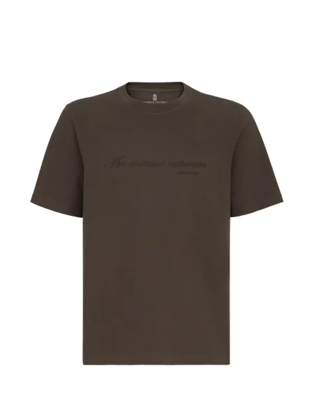 Tricou Brunello Cucinelli cu broderie din jerseu cu decolteu rotund maro
