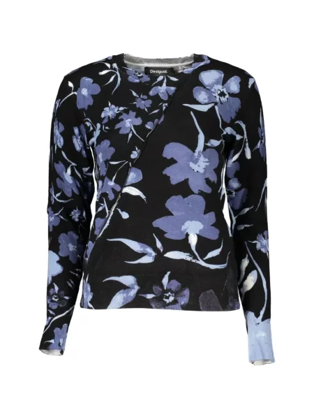 Pulover Desigual cu model floral cu imagine asimetric negru