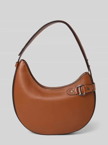 Torebka z naturalnej skóry bydlęcej z aplikacją z logo Lauren Ralph Lauren brązowa