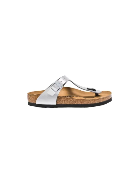 Birkenstock japonki Gizeh srebrny na płaskim szare