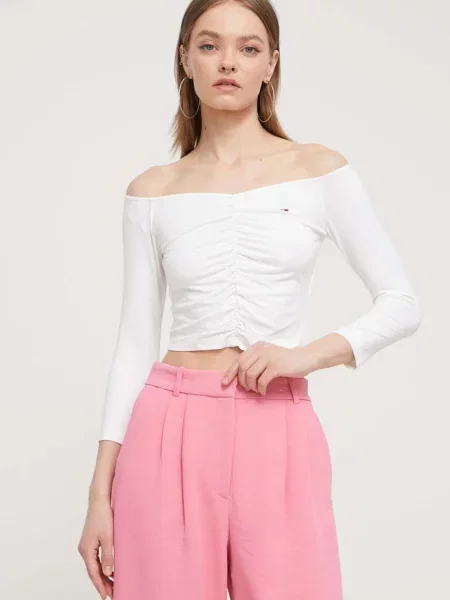 Długi top Tommy Jeans z długim rękawem biały