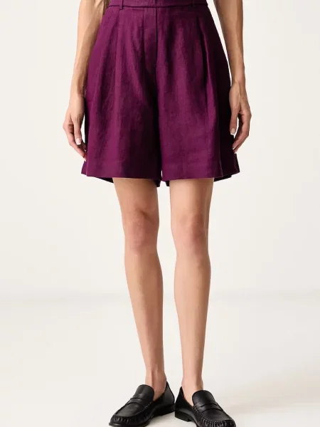 United Colors of Benetton pantaloni scurți pentru femei din in violet