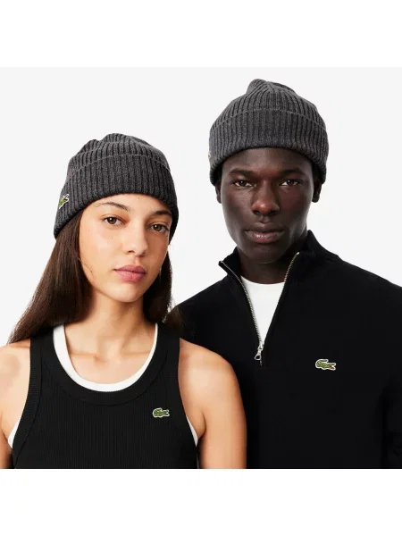 Lacoste Wełniana Czapka Unisex Melanż szara