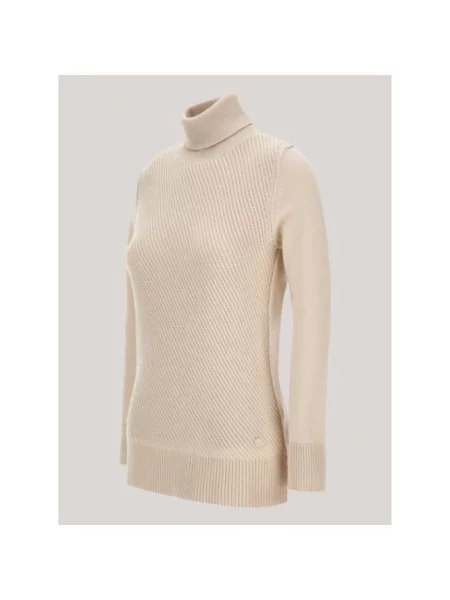 Sweter z golfem Woolrich wełniany z kapturem do golfa beżowy