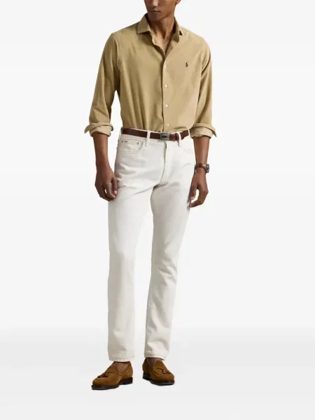 Satynowa koszula Polo Ralph Lauren w paski z nadrukiem brązowa