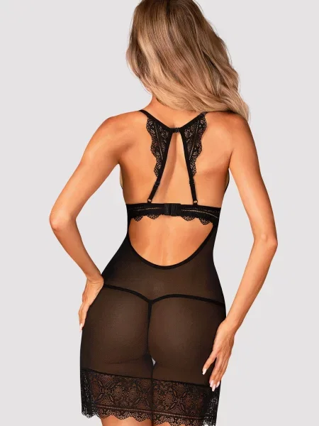 Эротическая сорочка с трусиками стринг Комплект_Obsessive_Renelia_chemise чорна