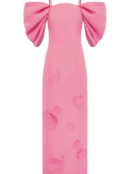 Rochie maxi Leo Lin cu model floral de costum roz