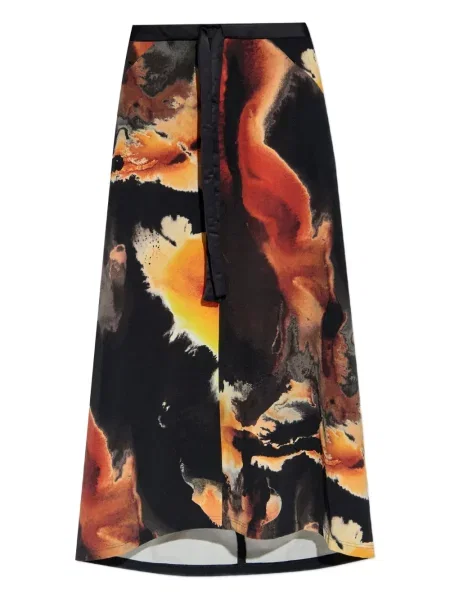 Fusta maxi Y-3 cu imagine cu imprimeu abstract lungă negru