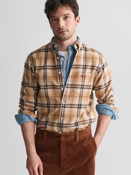 Картата фланелева сорочка Gant бежева