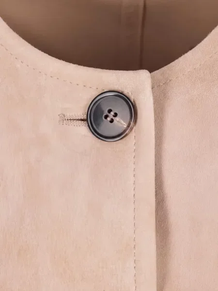 Cu centură geacă Max Mara din piele de căprioară bej