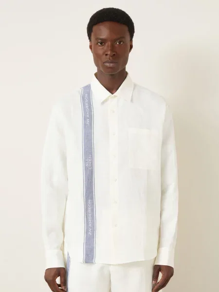 Jw Anderson Lněná Košile Comfort Fit krémová modrá