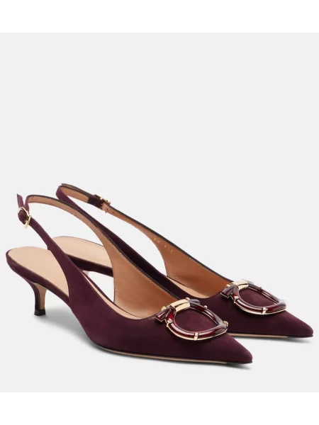 Pantofi cu toc Ferragamo din piele de căprioară slingback bordo