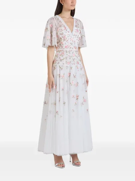 Rochie maxi Needle & Thread cu model floral alb