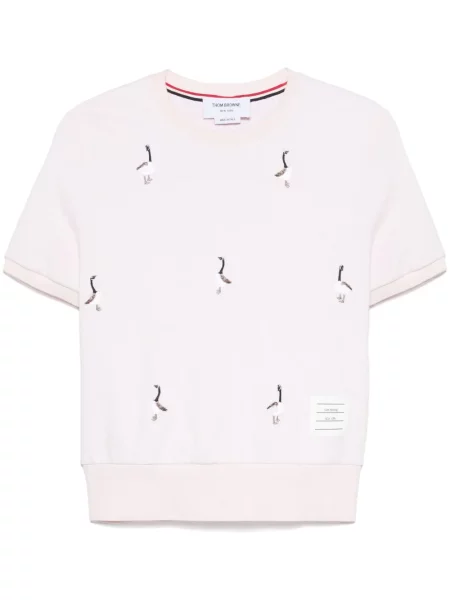 Tricou Thom Browne cu broderie roz