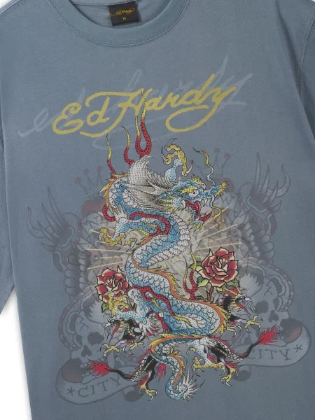 Ed Hardy Tričko Dragon City Diamante' modrá