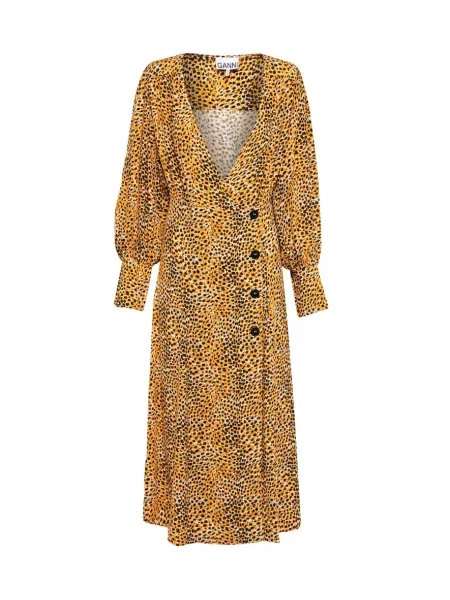 Midi obleka Ganni s potiskom z leopardjim vzorcem