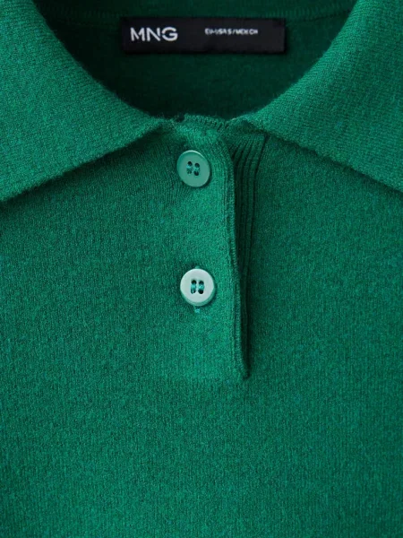 Sweter z dzianiny z kołnierzykiem polo ciemnozielony Kobieta S MANGO