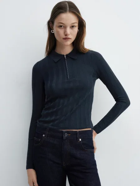 MANGO Lukapol Джемпер Темно-синій Віскоза/поліамід синій