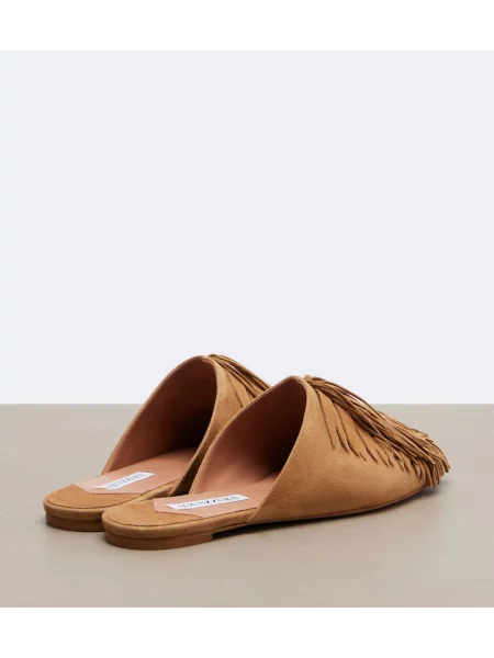 Mules Aquazzura z obrobami iz semiša rjava