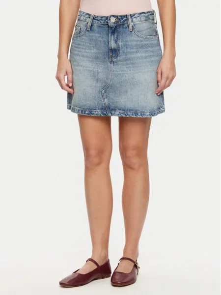 Tommy Hilfiger spódnica jeansowa mini rozkloszowana niebieski