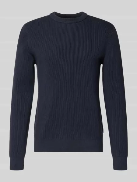 Sweter z dzianiny o kroju relaxed fit z okrągłym dekoltem Lindbergh granatowy