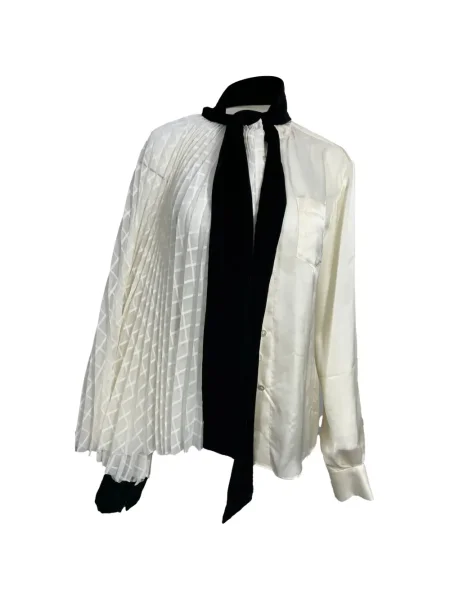 Bluză Sacai cu funde plisată alb