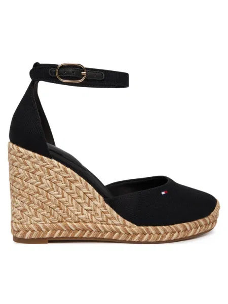 Tommy Hilfiger Espadrile Flag High Wedge Espad Closed Toe negru