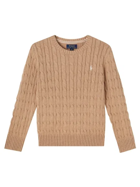 Sweter z dzianiny z prążkowanymi wykończeniami Polo Ralph Lauren beżowy