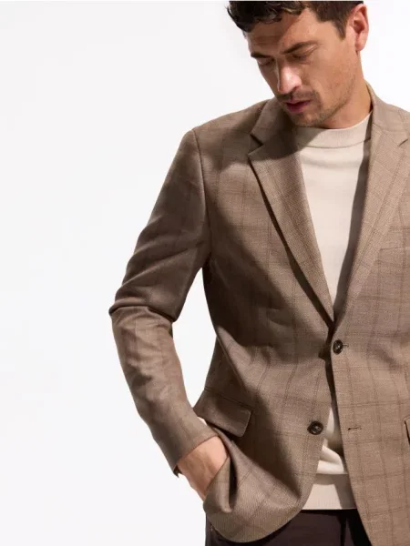 Reserved Blazer slim fit în carouri bej