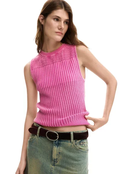 Top Desigual bez rękawów różowy