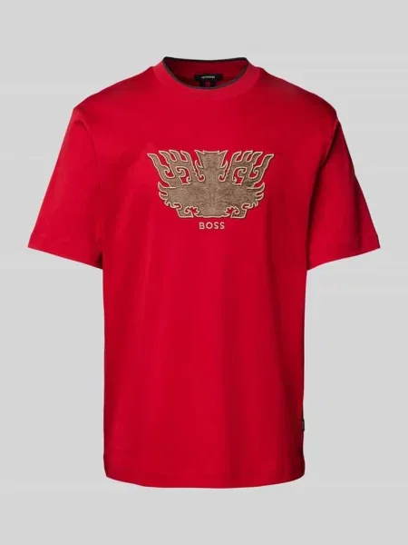 T-shirt z wyhaftowanym motywem i logo model ‘Taut’ Boss czerwona