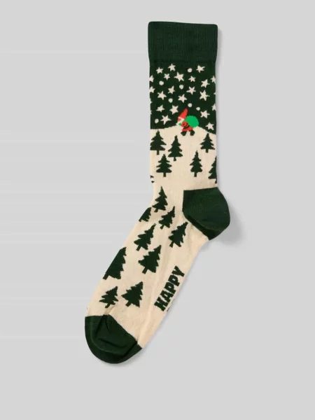 Skarpety o kroju regular fit z wyhaftowanym logo model ‘Santa on the Way’ Happy Socks zielone