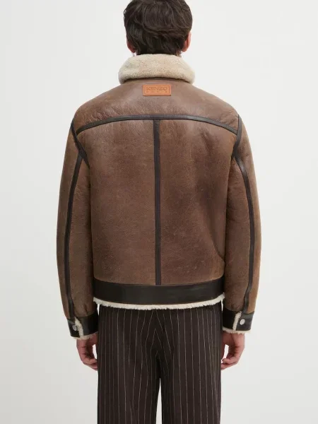Kenzo kurtka skórzana Shearling Trucker zimowa brązowy