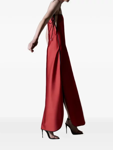 Rochie maxi Temily din satin cu legături roșu