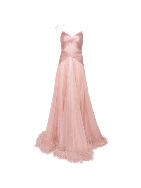 Rochie maxi Iris Serban cu pene de costum roz