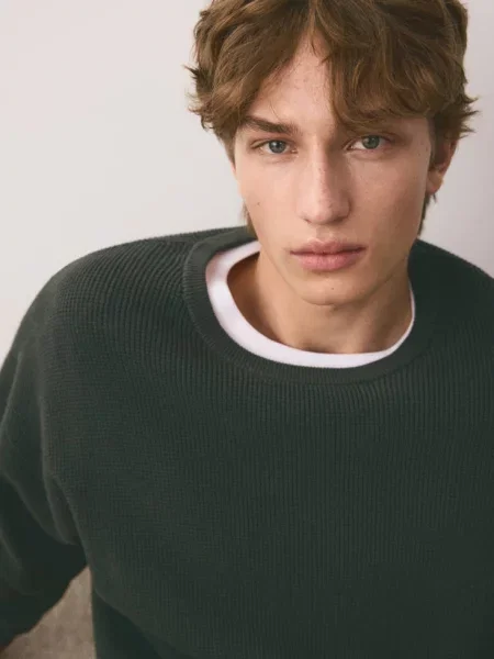 Sweter z cienkiej dzianiny bawełnianej Teen XL MANGO TEEN zielony