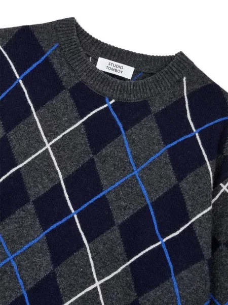 Pulover Tomboy cu model argyle gri