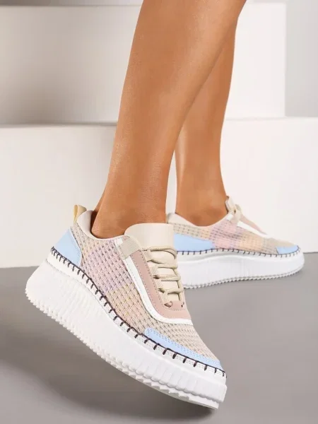 Sznurowane Sneakersy na Grubej Podeszwie do Kostki Pasapia beżowe