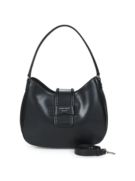 Kožená hobo kabelka Emporio Armani čierna