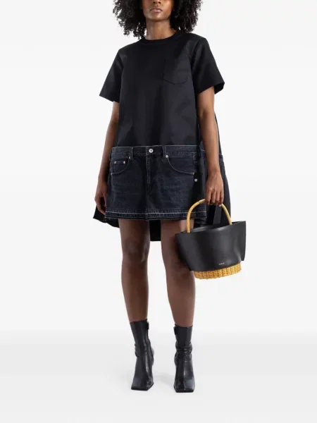 Rochie din denim Sacai asimetrică negru
