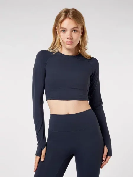 YO-GAYA Športový top Long Sleeve Crop Top námornícka modrá
