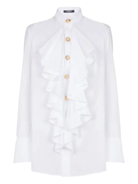 Cămașă Balmain cu volane din poplin alb